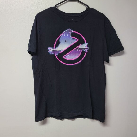 Ghostbusters Tee‎ Shirt Mens Large 42 44 Pink Aint Afraid Black Movie Halloween - Picture 1 of 6